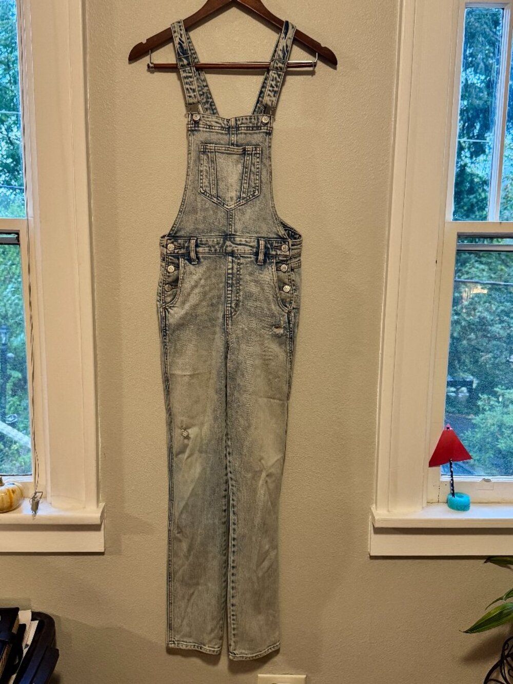 Old Navy Acid Wash Cropped Denim Overalls Size 2 Tall Distressed Ankle Length